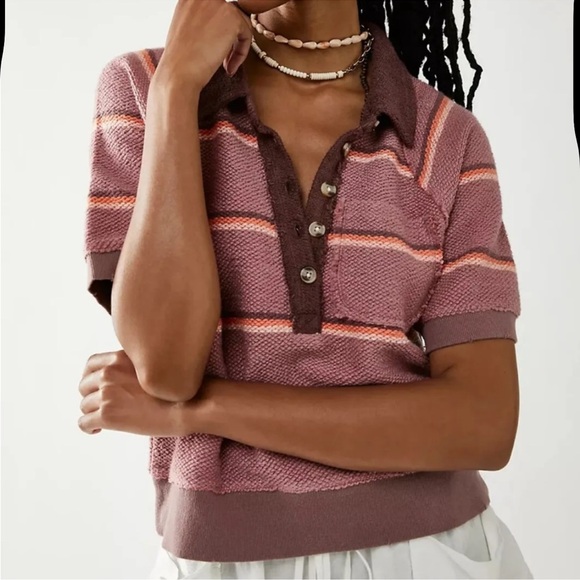 We The Free Tops - Free People We The Free Sun's Out Polo Top Cotton Striped Print size M